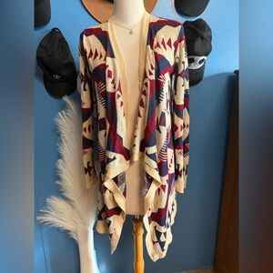 Charlotte Russe Southwestern Aztec open-front draped asymmetrical cardigan Large
